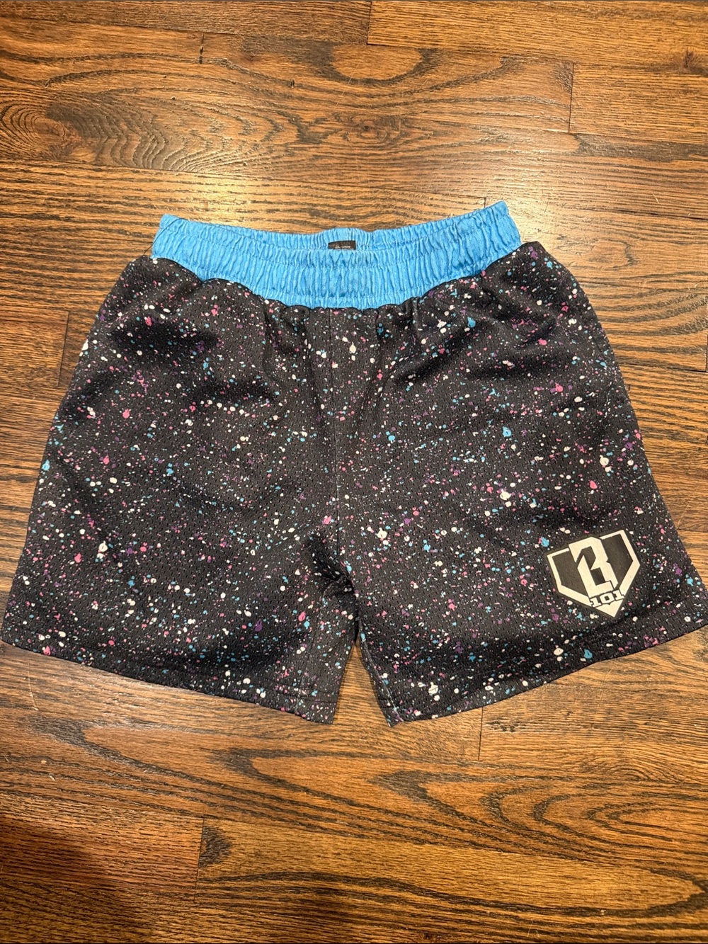 Kids Black Galaxy Print Shorts with Blue Waistband by RBX